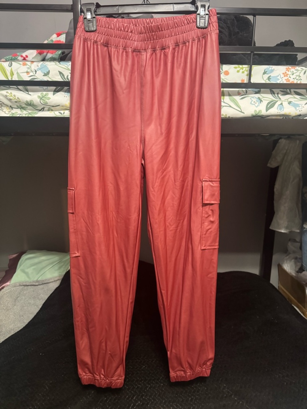 Forever 21 Red Faux Leather Cargo Ankle Pants